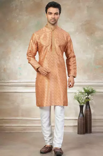 Orange colour cotton with embroidery work kurta payjama menswear collections