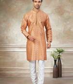Orange colour cotton with embroidery work kurta payjama menswear collections
