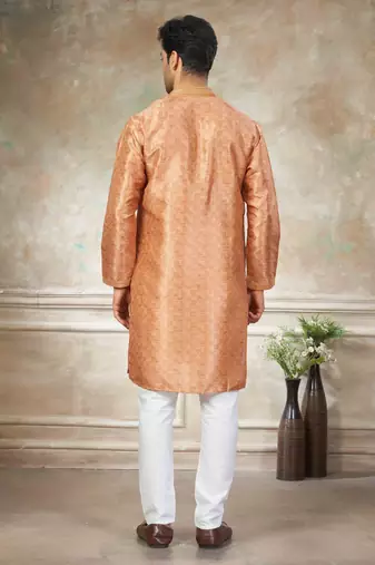 Orange colour cotton with embroidery work kurta payjama menswear collections
