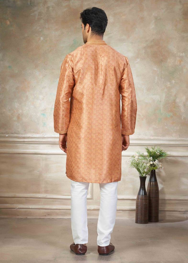 Orange colour cotton with embroidery work kurta payjama menswear collections