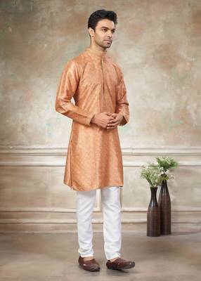 Orange colour cotton with embroidery work kurta payjama menswear collections 3