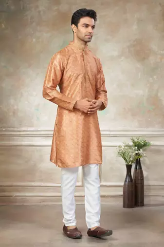 Orange colour cotton with embroidery work kurta payjama menswear collections