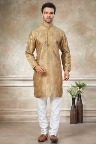 Gold colour cotton with embroidery work kurta payjama menswear collections