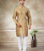 Gold colour cotton with embroidery work kurta payjama menswear collections
