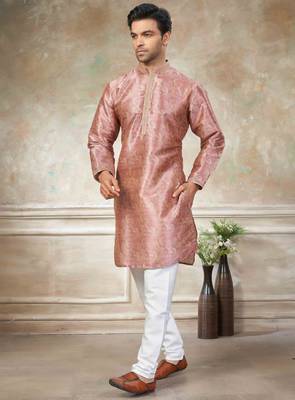 Pink colour cotton with embroidery work kurta payjama menswear collections 1