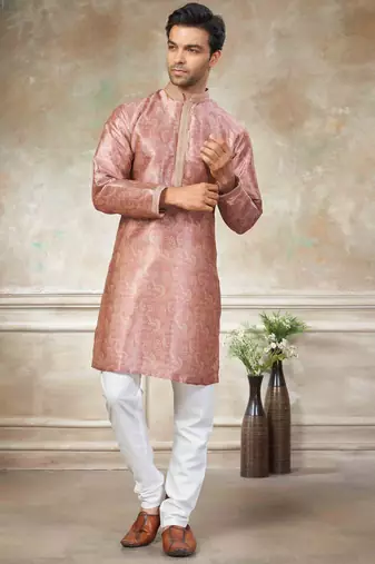 Pink colour cotton with embroidery work kurta payjama menswear collections