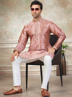 Pink colour cotton with embroidery work kurta payjama menswear collections 3