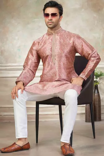 Pink colour cotton with embroidery work kurta payjama menswear collections