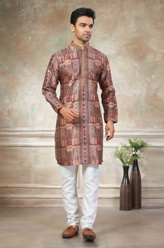 Brown colour cotton with embroidery work kurta payjama menswear collections