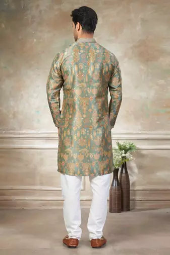 Green colour cotton with embroidery work kurta payjama menswear collections