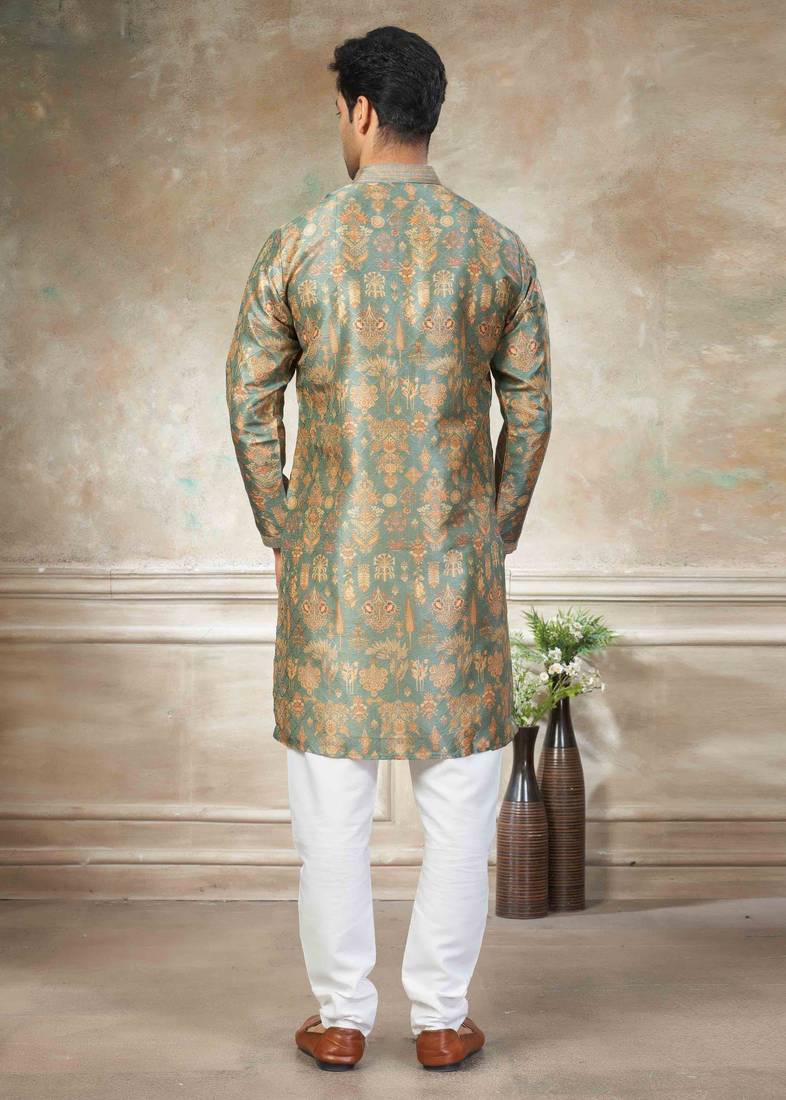 Green colour cotton with embroidery work kurta payjama menswear collections