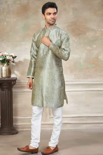 Green colour cotton with embroidery work kurta payjama menswear collections