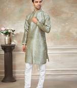 Green colour cotton with embroidery work kurta payjama menswear collections