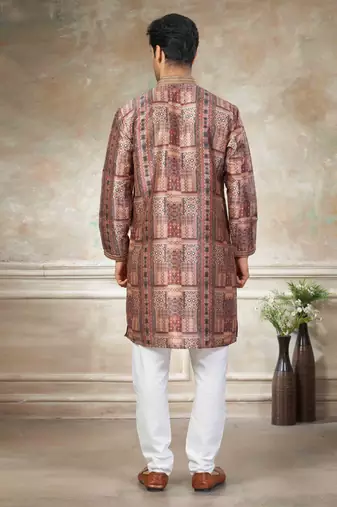 Brown colour cotton with embroidery work kurta payjama menswear collections