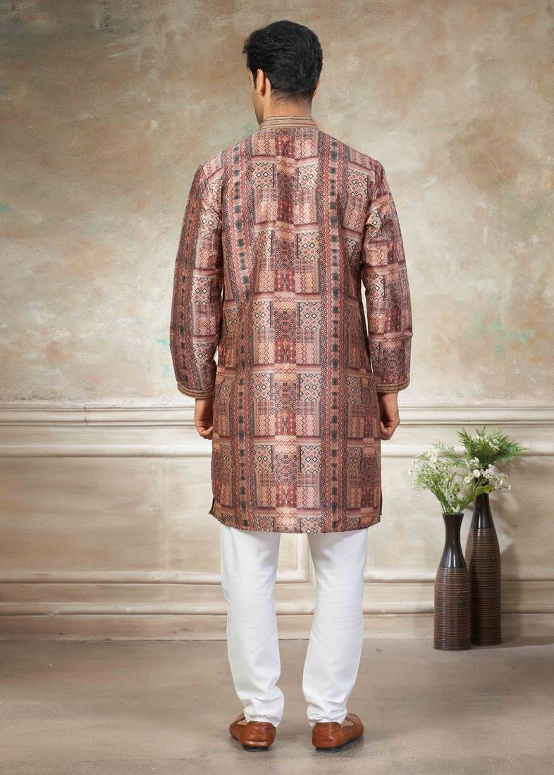 Brown colour cotton with embroidery work kurta payjama menswear collections