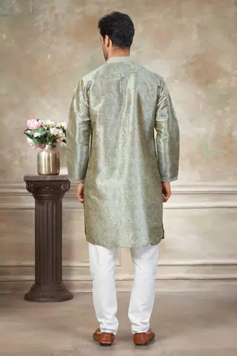 Green colour cotton with embroidery work kurta payjama menswear collections