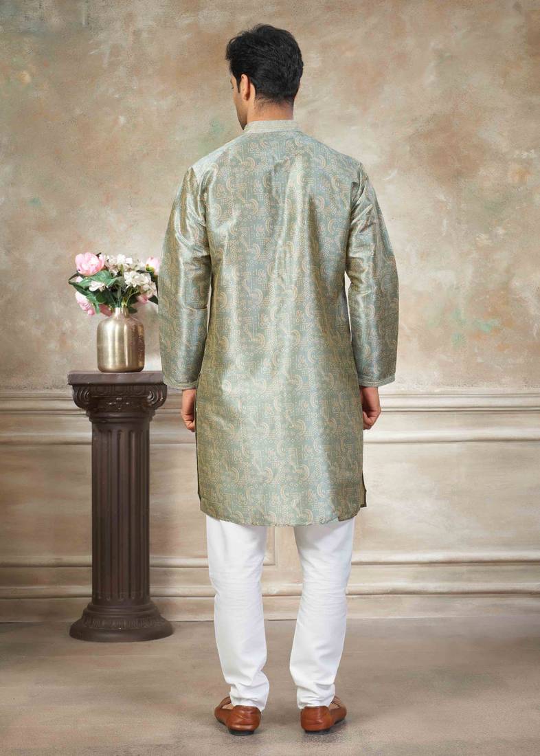 Green colour cotton with embroidery work kurta payjama menswear collections