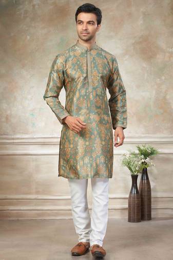 Green colour cotton with embroidery work kurta payjama menswear collections