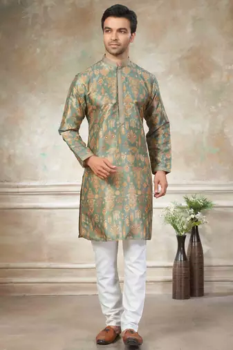 Green colour cotton with embroidery work kurta payjama menswear collections