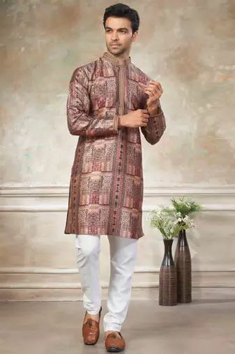 Brown colour cotton with embroidery work kurta payjama menswear collections