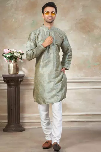 Green colour cotton with embroidery work kurta payjama menswear collections