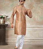 Peach colour cotton with embroidery work kurta payjama menswear collections
