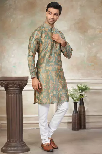 Green colour cotton with embroidery work kurta payjama menswear collections