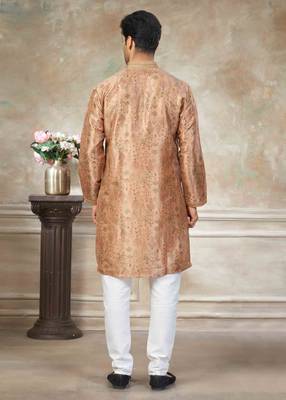 Peach colour cotton with embroidery work kurta payjama menswear collections 2