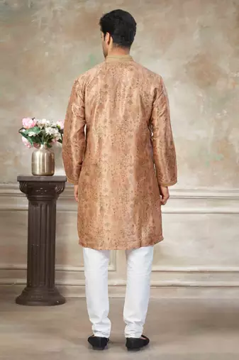 Peach colour cotton with embroidery work kurta payjama menswear collections
