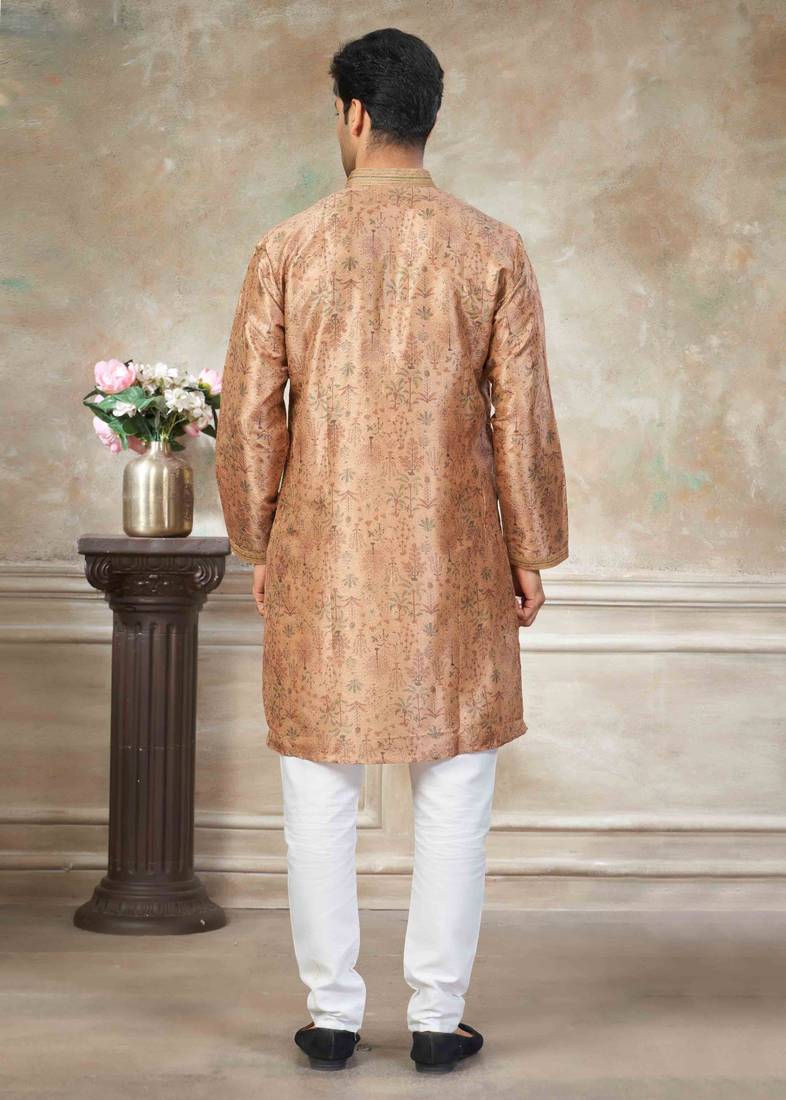 Peach colour cotton with embroidery work kurta payjama menswear collections