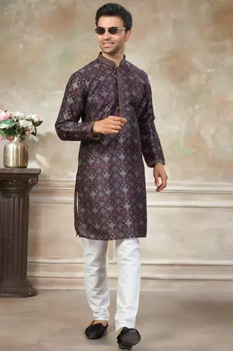 Black colour cotton with embroidery work kurta payjama menswear collections