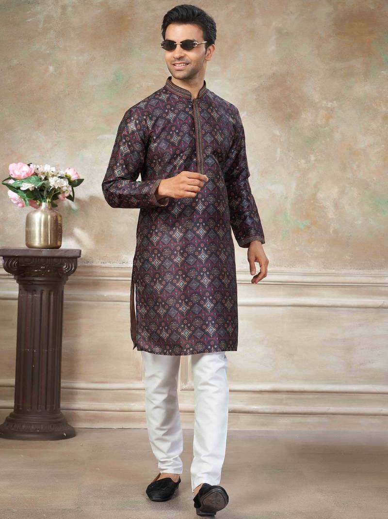 Black colour cotton with embroidery work kurta payjama menswear collections