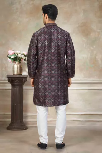 Black colour cotton with embroidery work kurta payjama menswear collections