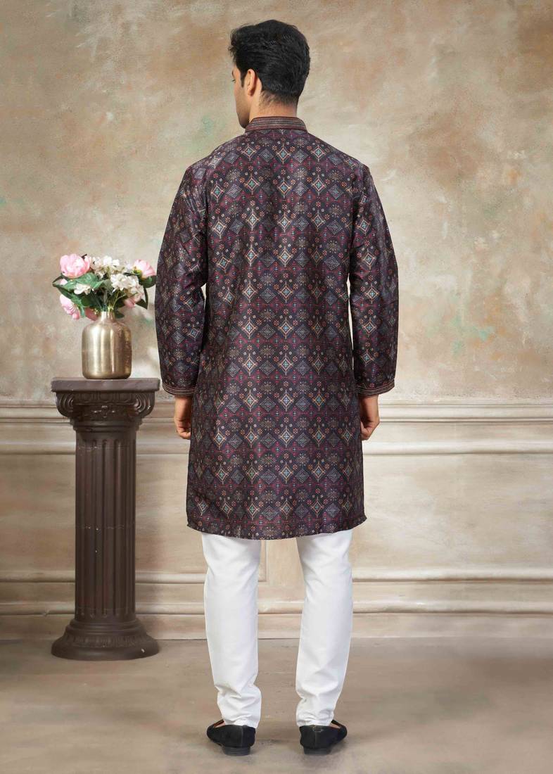 Black colour cotton with embroidery work kurta payjama menswear collections