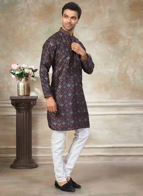 Black colour cotton with embroidery work kurta payjama menswear  3