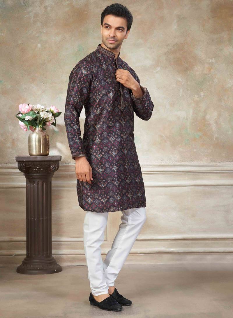 Black colour cotton with embroidery work kurta payjama menswear collections