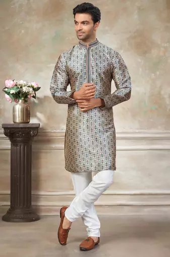 Teal blue colour cotton with embroidery work kurta payjama menswear collections