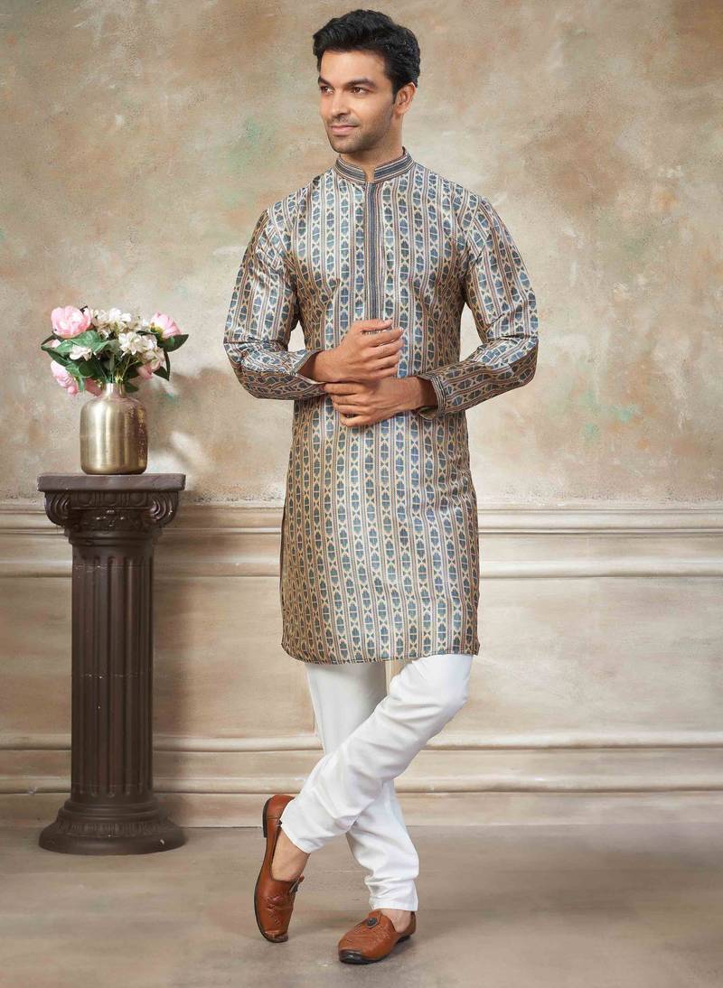 Teal blue colour cotton with embroidery work kurta payjama menswear collections