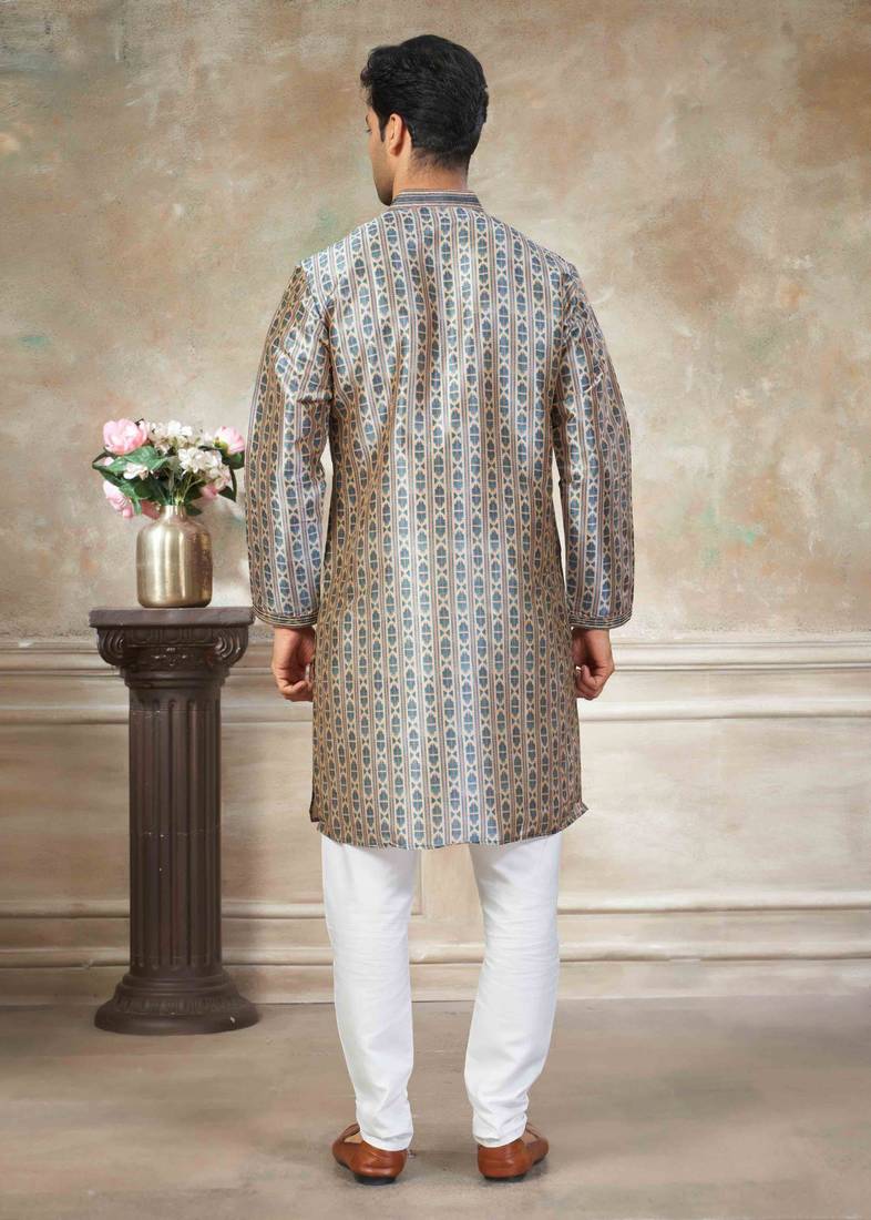 Teal blue colour cotton with embroidery work kurta payjama menswear collections