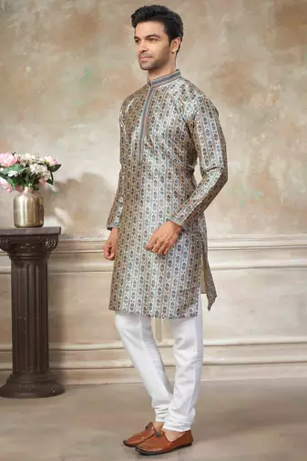 Teal blue colour cotton with embroidery work kurta payjama menswear collections