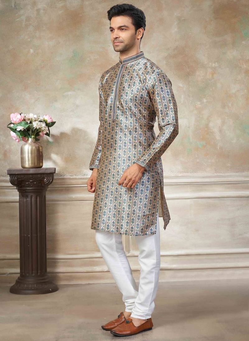 Teal blue colour cotton with embroidery work kurta payjama menswear collections