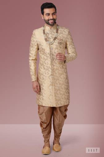 Gold jacqaurd silk brocade indo western for men