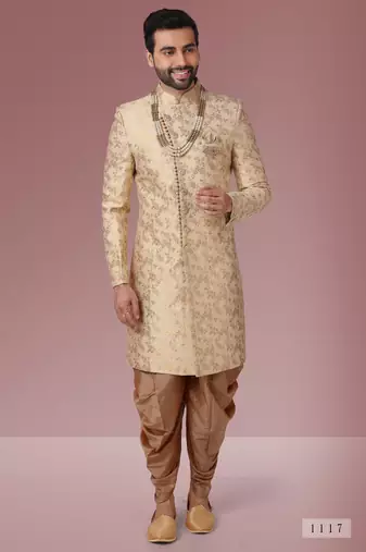 Gold jacqaurd silk brocade indo western for men