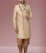 Gold jacqaurd silk brocade indo western for men