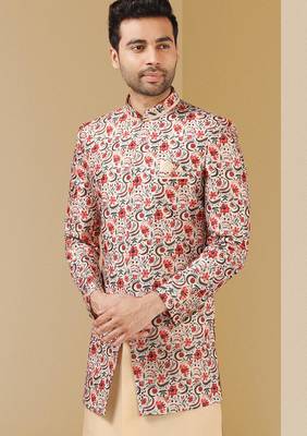 multicolor printed art banarasi fabric 3 peice indo western for men 2