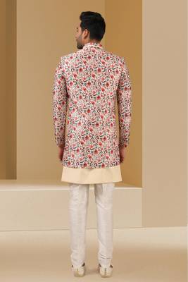 multicolor printed art banarasi fabric 3 peice indo western for men 4