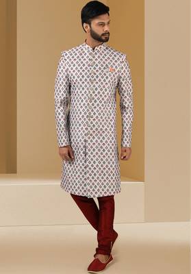 multicolor printed art banarasi fabric sherwani for men 1