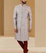 Multicolor printed art banarasi fabric sherwani for men