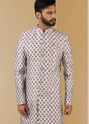 multicolor printed art banarasi fabric sherwani for men 2