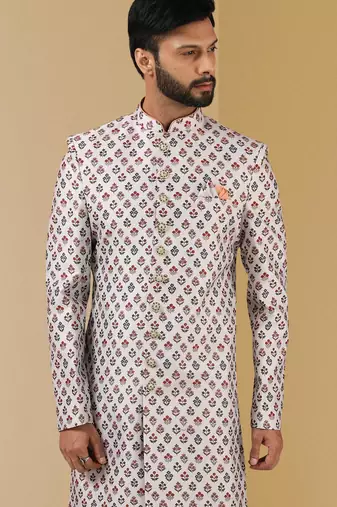 multicolor printed art banarasi fabric sherwani for men